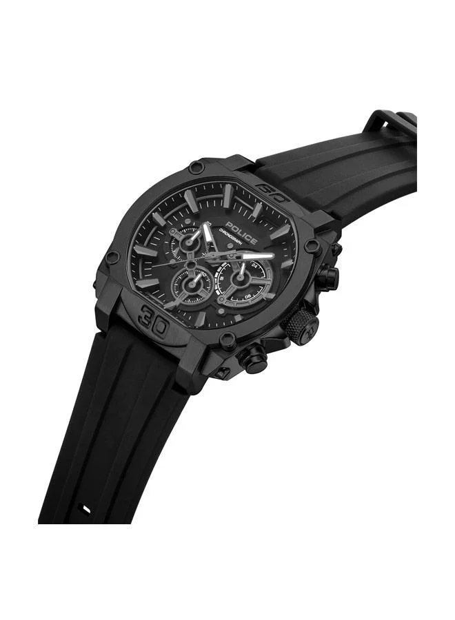 بوليس Norwood Black Dial Silicone Strap Chronograph Watch for Men, 45mm